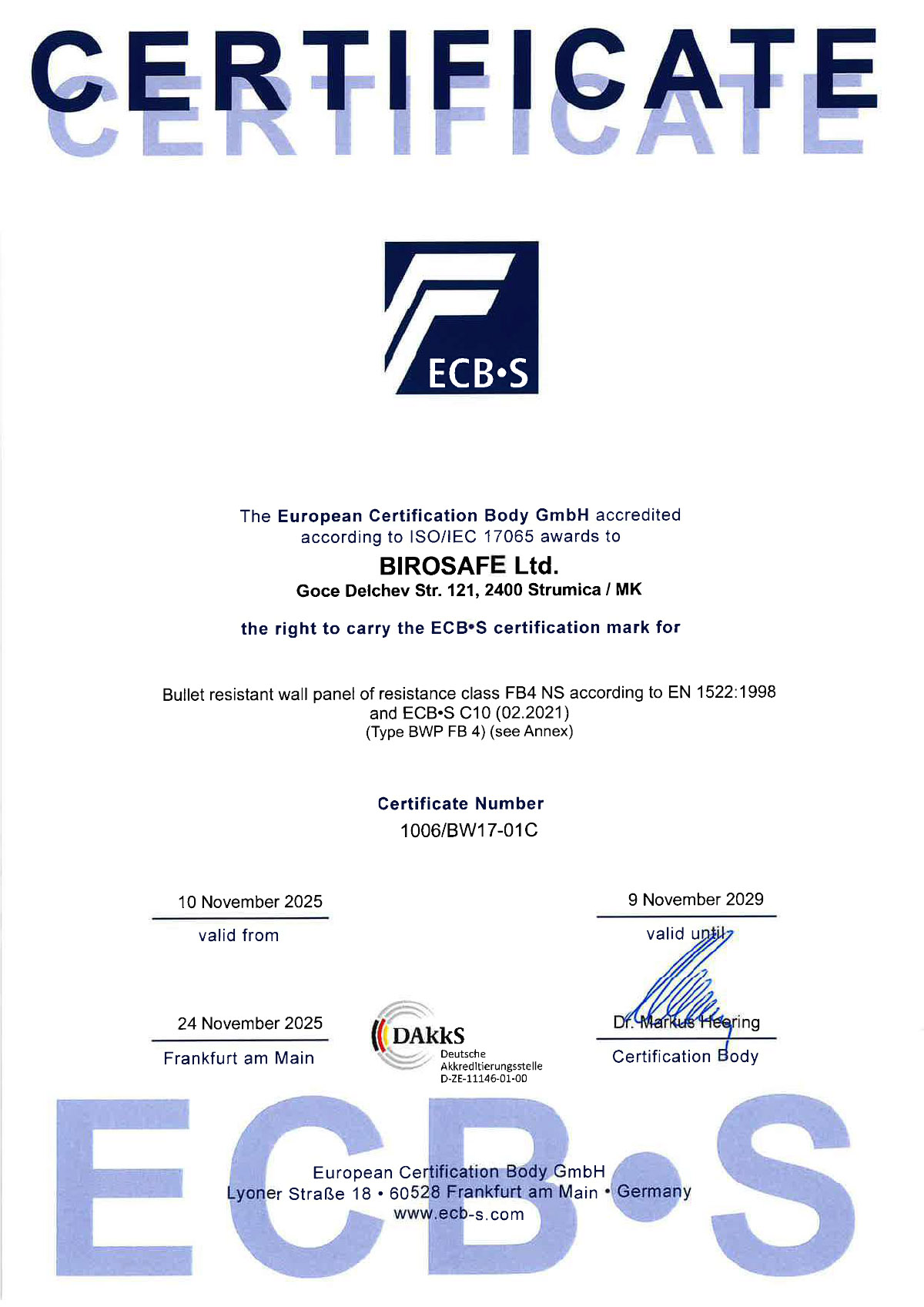 Bullet resistant wall panel BWP FB4